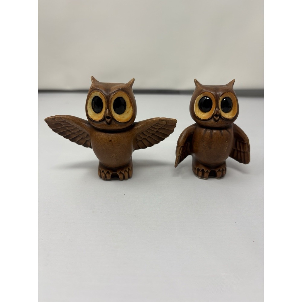 Vintage Ceramic Brown Owl Salt & Pepper Shakers Retro Mid Century  Unique